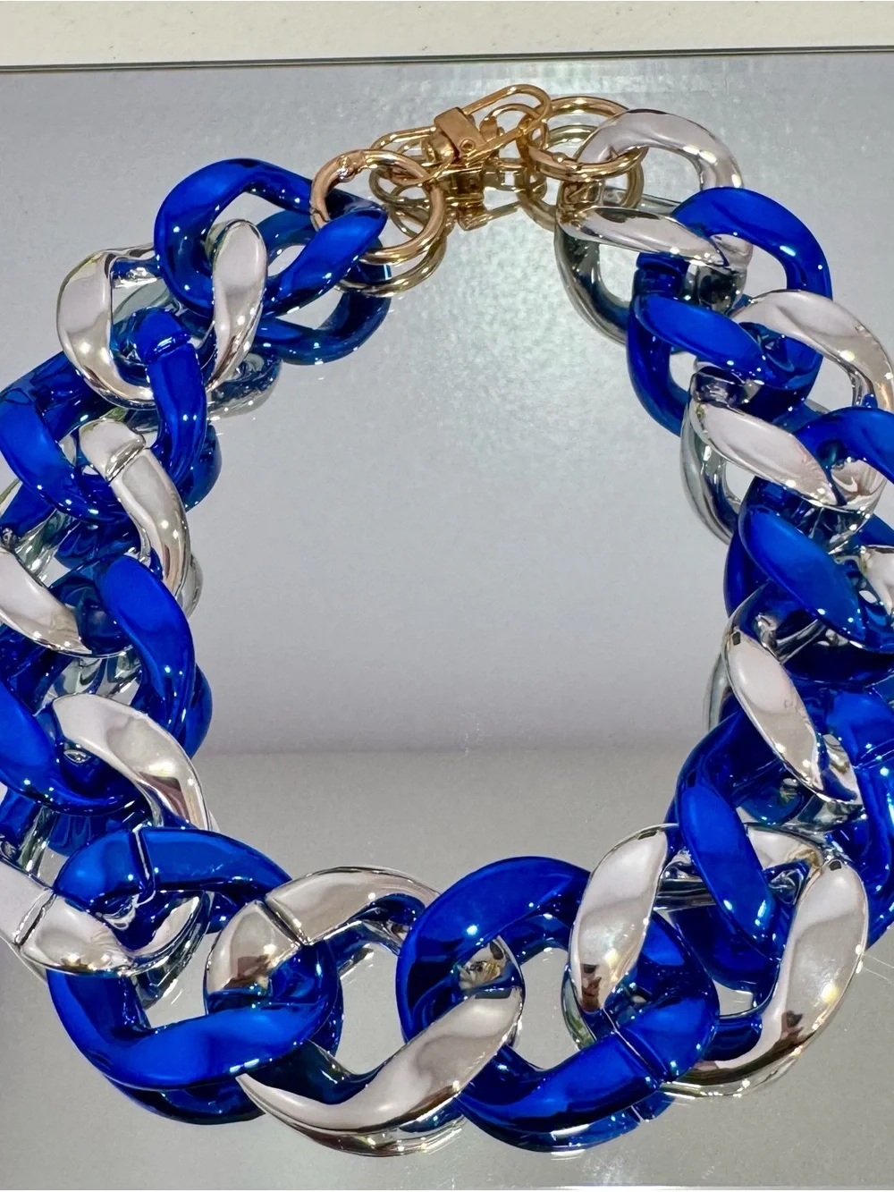New Metallic Bold Blue & Silver Chunky Bag Chain